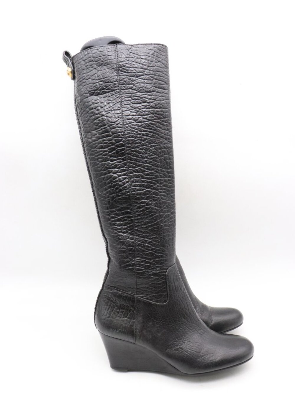 Tory Burch Dabney Wedge Tall Knee High Women's Size 7 Pebbled Leather Boot Black